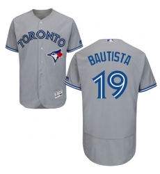 Men's Majestic Toronto Blue Jays #19 Jose Bautista Grey Road Flex Base Authentic Collection MLB Jersey