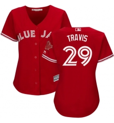 Women's Majestic Toronto Blue Jays #29 Devon Travis Authentic Scarlet Alternate MLB Jersey