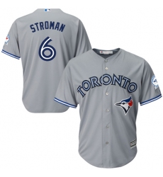 Men's Majestic Toronto Blue Jays #6 Marcus Stroman Replica Grey Road 40th Anniversary Patch MLB Jersey