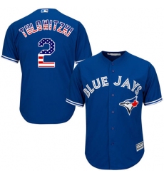 Men's Majestic Toronto Blue Jays #2 Troy Tulowitzki Replica Royal Blue USA Flag Fashion MLB Jersey