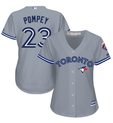 Women's Majestic Toronto Blue Jays #23 Dalton Pompey Replica Grey Road MLB Jersey