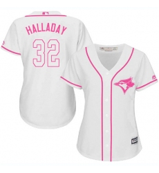 Women's Majestic Toronto Blue Jays #32 Roy Halladay Authentic White Fashion Cool Base MLB Jersey