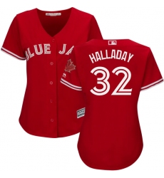 Women's Majestic Toronto Blue Jays #32 Roy Halladay Replica Scarlet Alternate MLB Jersey
