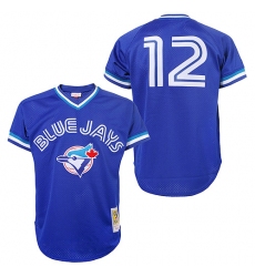 Men's Mitchell and Ness Toronto Blue Jays #12 Roberto Alomar Authentic Blue 1993 Throwback MLB Jersey