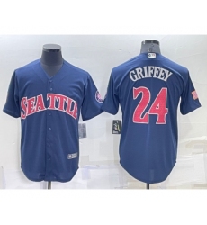 Men's Seattle Mariners #24 Ken Griffey Navy Blue Fashion Stars Stripes Cool Base Independence Day Jersey