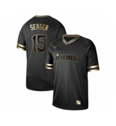 Men's Seattle Mariners #15 Kyle Seager Authentic Black Gold Fashion Baseball Jersey
