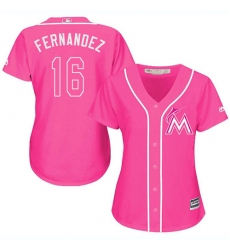 Women's Majestic Miami Marlins #16 Jose Fernandez Authentic Pink Fashion Cool Base MLB Jersey