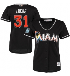 Women's Majestic Miami Marlins #31 Jeff Locke Replica Black Alternate 2 Cool Base MLB Jersey