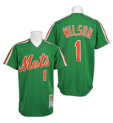 Men's Mitchell and Ness New York Mets #1 Mookie Wilson Authentic Green Throwback MLB Jersey