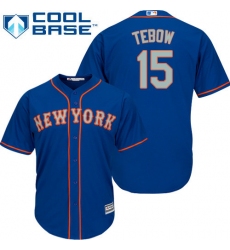 Youth Majestic New York Mets #15 Tim Tebow Replica Royal Blue Alternate Road Cool Base MLB Jersey