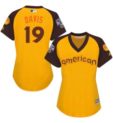 Women's Majestic Baltimore Orioles #19 Chris Davis Authentic Yellow 2016 All-Star American League BP Cool Base MLB Jersey