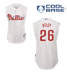 Men's Majestic Philadelphia Phillies #26 Chase Utley Replica White/Red Strip Vest Style MLB Jersey