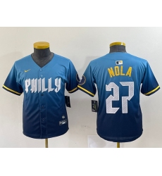 Youth Philadelphia Phillies #27 Aaron Nola Blue 2024 City Connect Limited Stitched Jersey