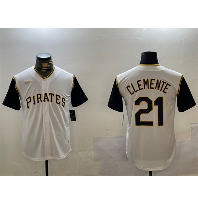 Men's Pittsburgh Pirates #21 Roberto Clemente White Cool Base Stitched Jersey