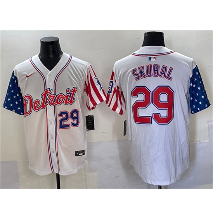 Men's Detroit Tigers #29 Tarik Skubal White 2025 Memorial Day Vapor Premier Limited Stitched Baseball Jersey