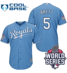 Men's Majestic Kansas City Royals #5 George Brett Replica Light Blue Alternate 1 Cool Base 2015 World Series Patch MLB Jersey