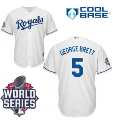Men's Majestic Kansas City Royals #5 George Brett Replica White Home Cool Base 2015 World Series Patch MLB Jersey