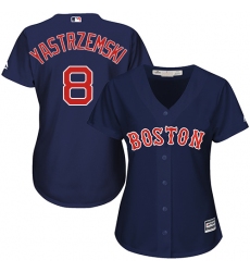 Women's Majestic Boston Red Sox #8 Carl Yastrzemski Replica Navy Blue Alternate Road MLB Jersey