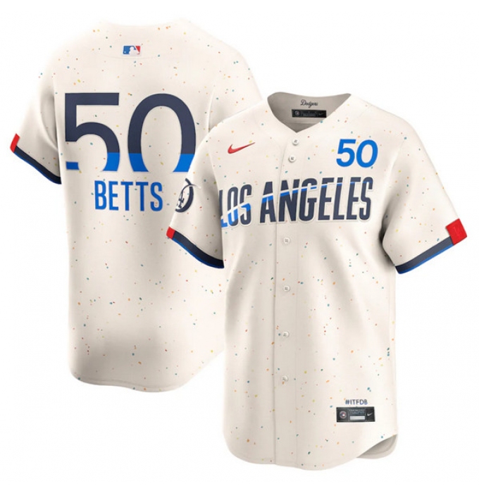 Men's Brooklyn Dodgers #50 Mookie Betts Cream 2024 City Connect Limited Stitched Baseball Jersey