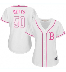 Women's Majestic Boston Red Sox #50 Mookie Betts Replica White Fashion MLB Jersey