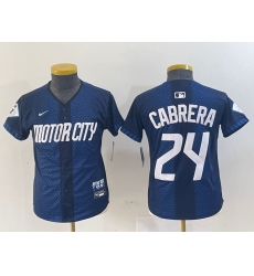 Youth Detroit Tigers #24 Miguel Cabrera Navy 2024 City Connect Cool Base Limited Stitched Jersey
