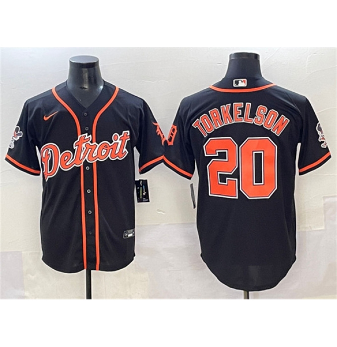 Men's Detroit Tigers #20 Spencer Torkelson Black With Cool Base Stitched Baseball Jersey