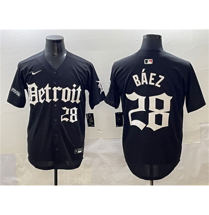 Men's Detroit Tigers #28 Javier Báez Black 'Motor Gothic Edition' Vapor Premier Limited Stitched Baseball Jersey