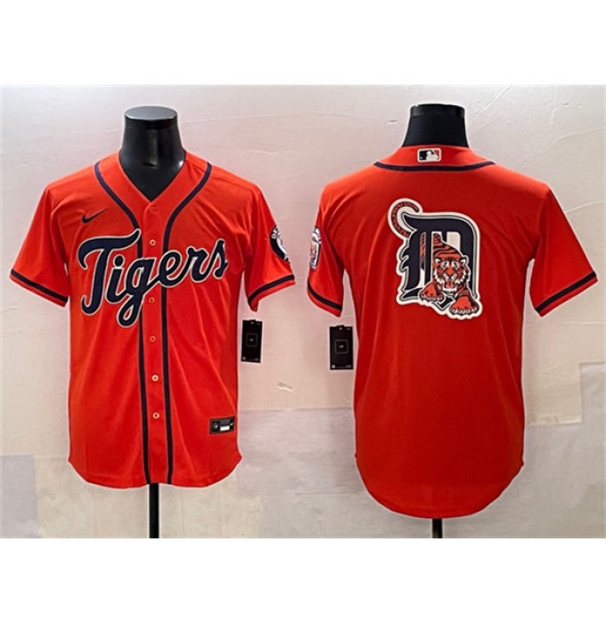 Men's Detroit Tigers Team Big Logo Orange With Cool Base Stitched Baseball Jersey
