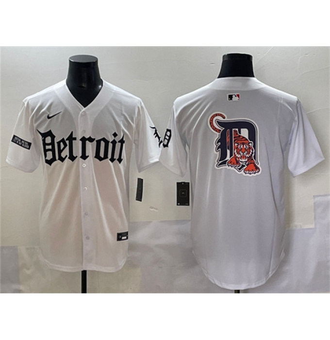 Men's Detroit Tigers Team Big Logo White 'Motor Gothic Edition' Vapor Premier Limited Stitched Baseball Jersey