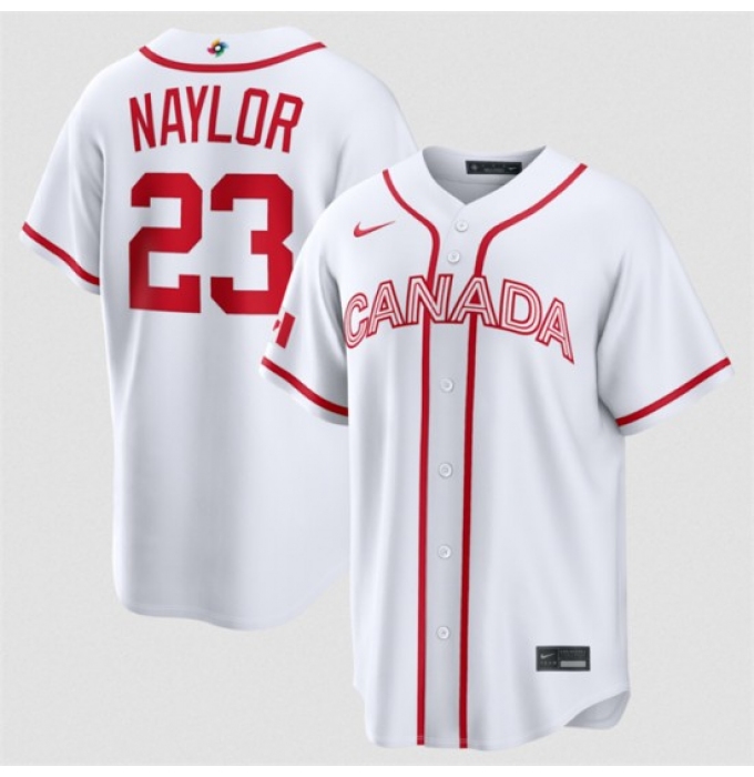 Men's Canada Baseball #23 Bo Naylor White 2026 World Baseball Classic Home Stadium Stitched Jersey