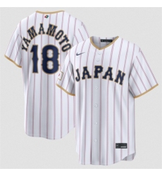 Men's Japan Baseball #18 Yoshinobu Yamamoto White 2026 World Baseball Classic Home Stadium Stitched Jersey