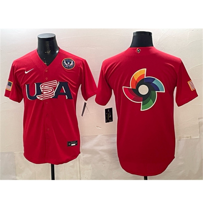 Men's USA Baseball Team Big Logo Red 2026 World Baseball Classic United States 250th Anniversary Stadium Stitched Jersey