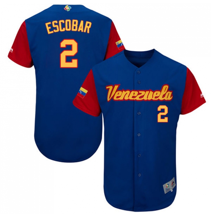 Men's Venezuela Baseball Majestic #2 Alcides Escobar Royal Blue 2017 World Baseball Classic Authentic Team Jersey