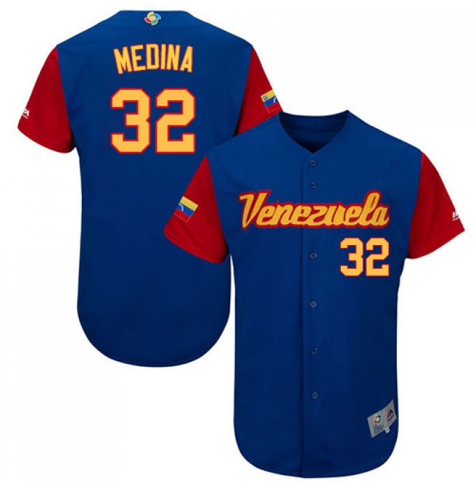 Men's Venezuela Baseball Majestic #32 Jhondaniel Medina Royal Blue 2017 World Baseball Classic Authentic Team Jersey