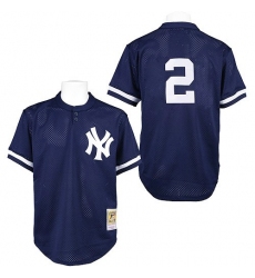Men's Mitchell and Ness Practice New York Yankees #2 Derek Jeter Replica Navy Blue Throwback MLB Jersey