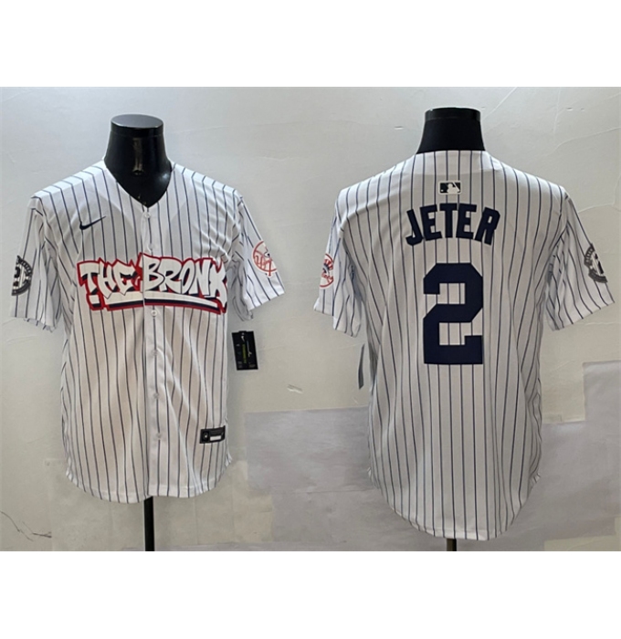 Men's New York Yankees #2 Derek Jeter White Bronx Graffiti Vapor Limited Stitched Baseball Jersey