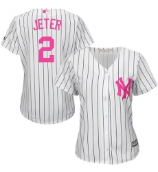 Women's Majestic New York Yankees #2 Derek Jeter Replica White Mother's Day Cool Base MLB Jersey