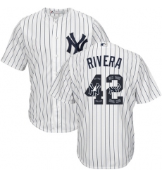 Men's Majestic New York Yankees #42 Mariano Rivera Authentic White Team Logo Fashion MLB Jersey