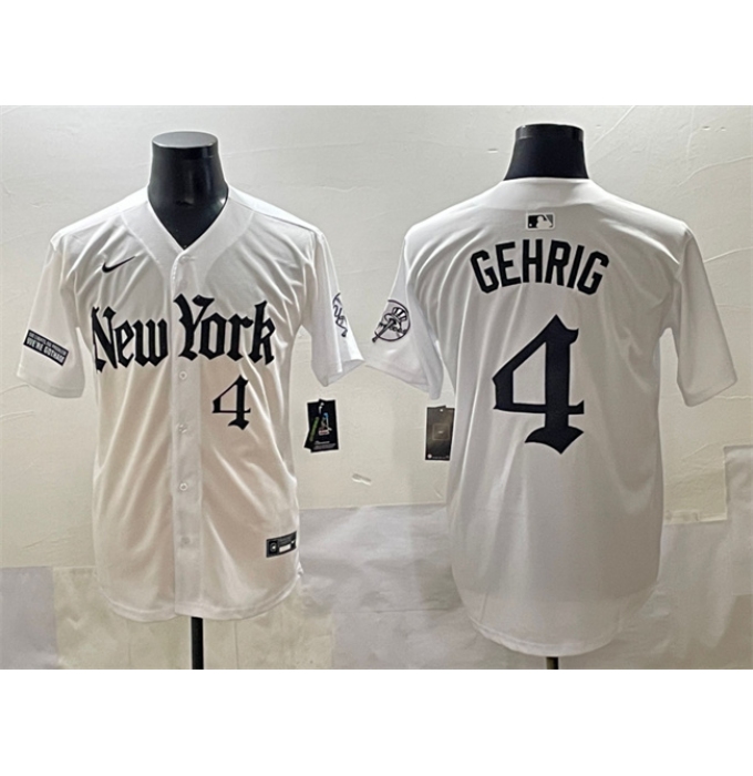 Men's New York Yankees #4 Lou Gehrig White 'Gothic Legacy Edition' Vapor Premier Limited Stitched Baseball Jersey