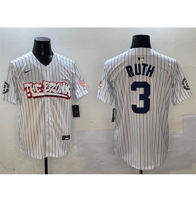 Men's New York Yankees #3 Babe Ruth White Bronx Graffiti Vapor Limited Stitched Baseball Jersey