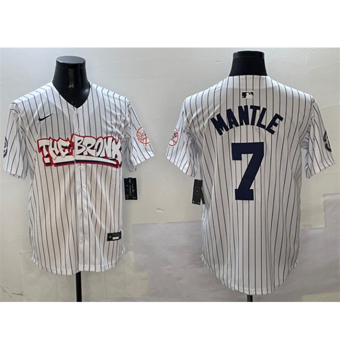 Men's New York Yankees #7 Mickey Mantle White Bronx Graffiti Vapor Limited Stitched Baseball Jersey