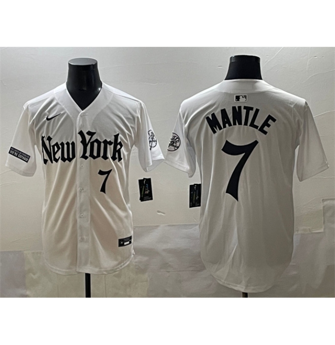 Men's New York Yankees #7 Mickey Mantle White 'Gothic Legacy Edition' Vapor Premier Limited Stitched Baseball Jersey