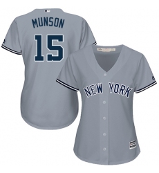 Women's Majestic New York Yankees #15 Thurman Munson Replica Grey Road MLB Jersey