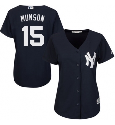 Women's Majestic New York Yankees #15 Thurman Munson Replica Navy Blue Alternate MLB Jersey