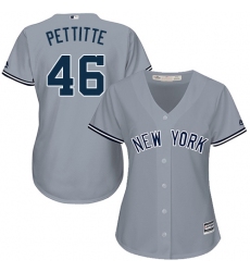 Women's Majestic New York Yankees #46 Andy Pettitte Replica Grey Road MLB Jersey