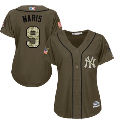 Women's Majestic New York Yankees #9 Roger Maris Replica Green Salute to Service MLB Jersey