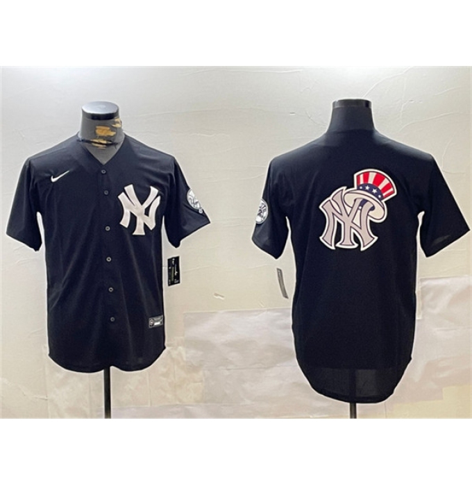 Men's New York Yankees Team Big Logo Black With Cool Base Stitched Baseball Jersey