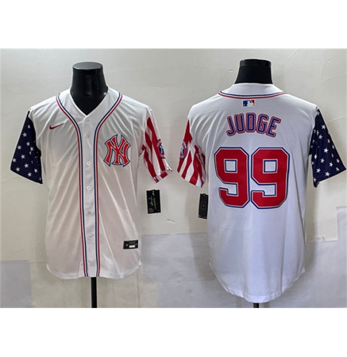 Men's New York Yankees #99 Aaron Judge White 2025 Independence Day Vapor Limited Stitched Baseball Jersey
