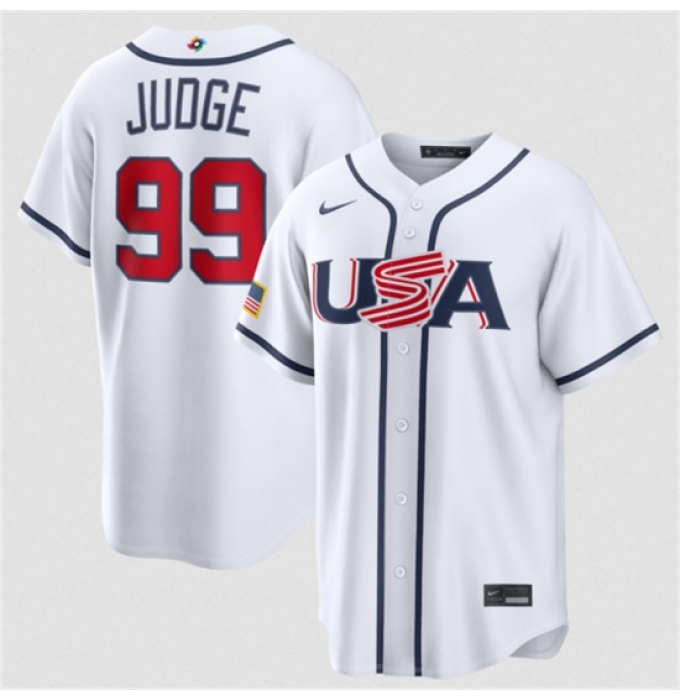 Men's USA Baseball #99 Aaron Judge White 2026 World Baseball Classic Home Stadium Stitched Jersey