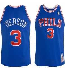 Men's Mitchell and Ness Philadelphia 76ers #3 Allen Iverson Authentic Blue Throwback NBA Jersey